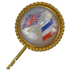 Victorian 18ct Gold Essex Crystal Enamel UK France Friendship Stick Tie Pin