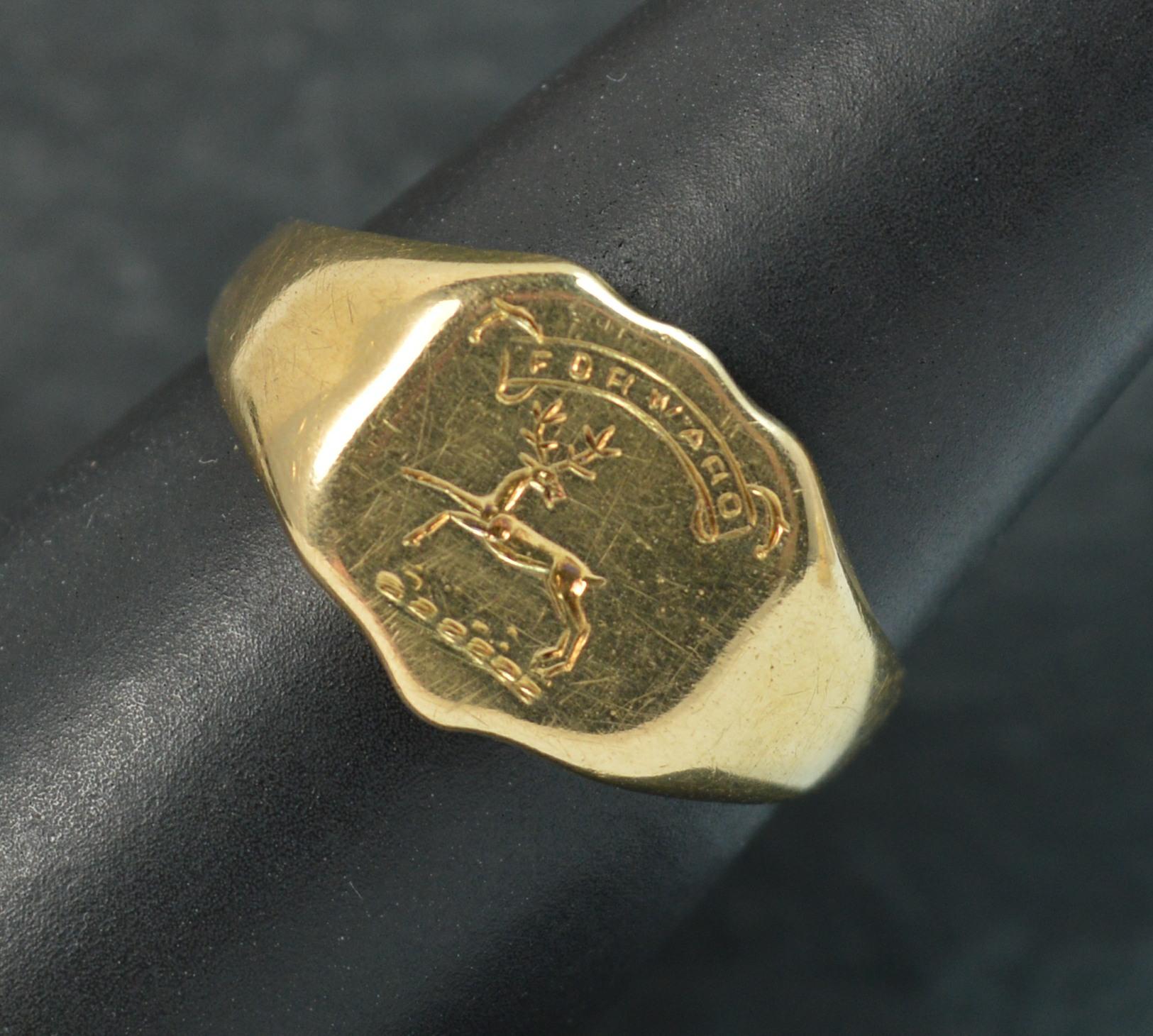 Victorian 18 Carat Gold Forward Stag Deer Signet Seal Intaglio Ring 3