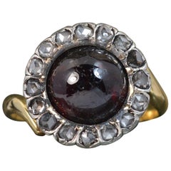 Antique Victorian 18 Carat Gold Garnet Cabochon and Rose Cut Diamond Cluster Ring