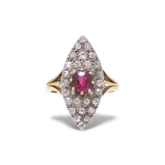 Victorian 18ct Gold Marquise Ruby & Diamond Cluster Ring