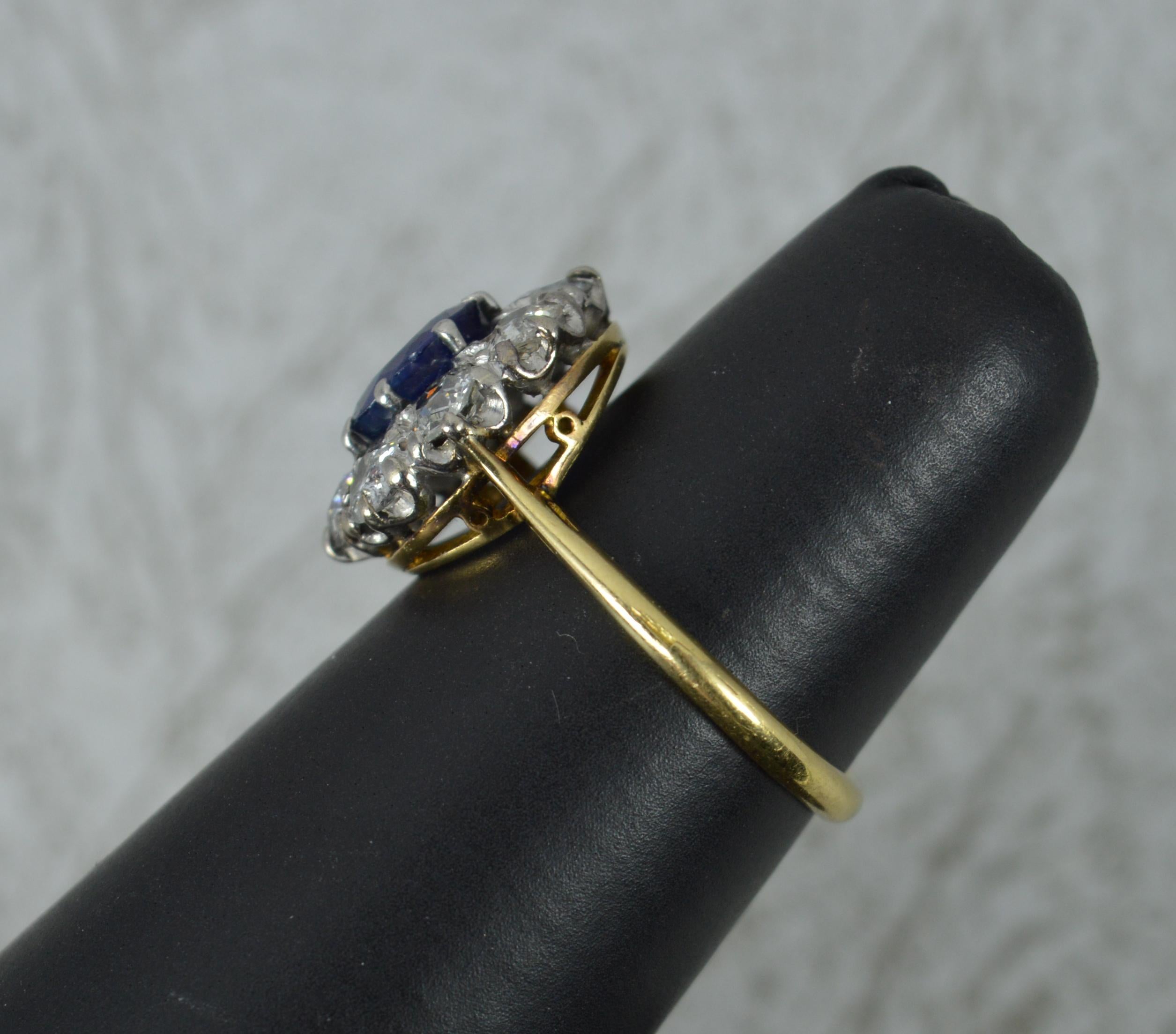 Victorian 18 Carat Gold No Heat Sapphire and Old Cut Diamond Cluster Ring 4