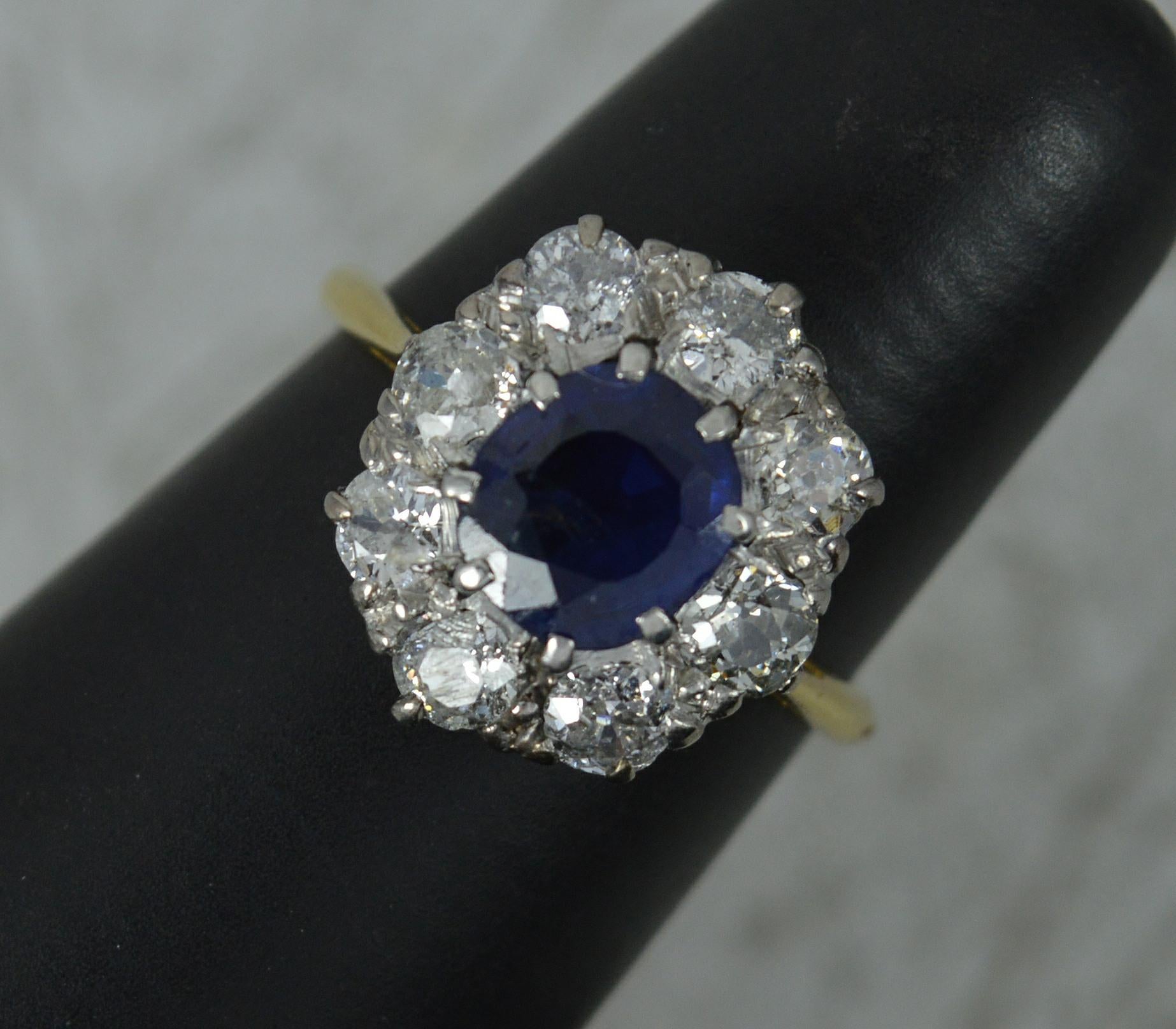 Victorian 18 Carat Gold No Heat Sapphire and Old Cut Diamond Cluster Ring 7