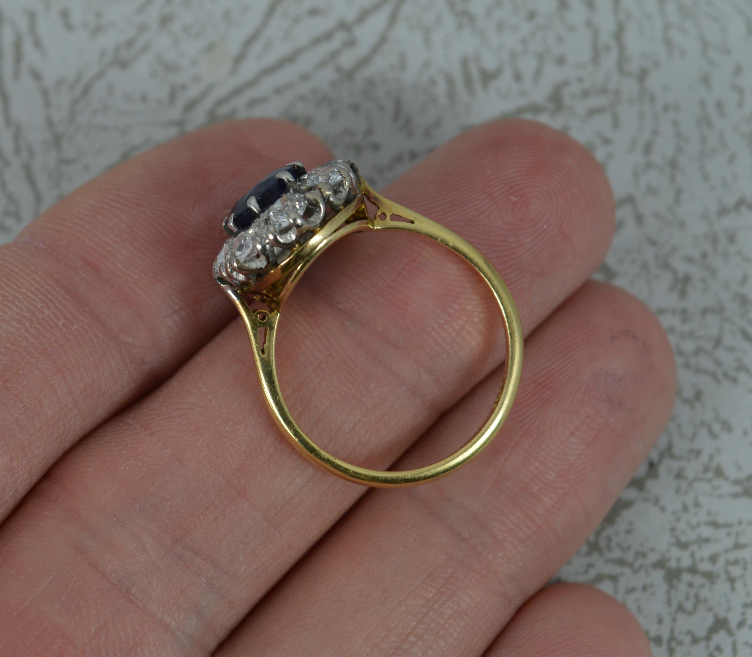 Old European Cut Victorian 18 Carat Gold No Heat Sapphire and Old Cut Diamond Cluster Ring