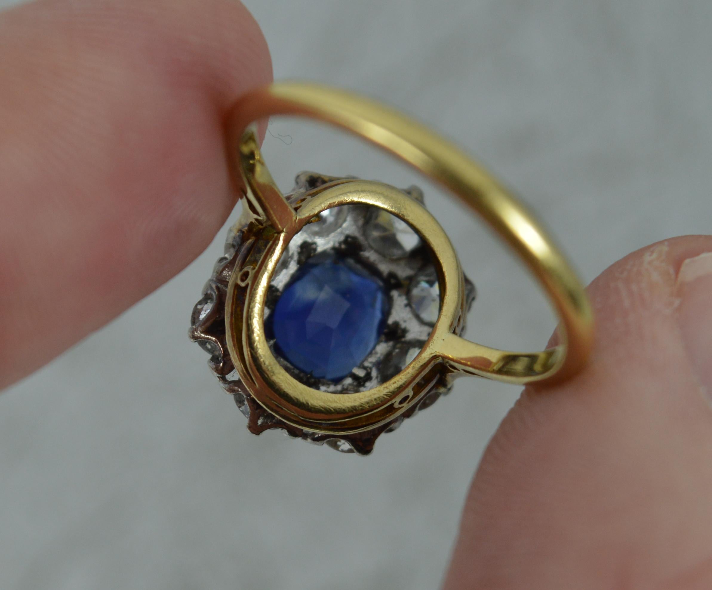 Victorian 18 Carat Gold No Heat Sapphire and Old Cut Diamond Cluster Ring In Good Condition In St Helens, GB
