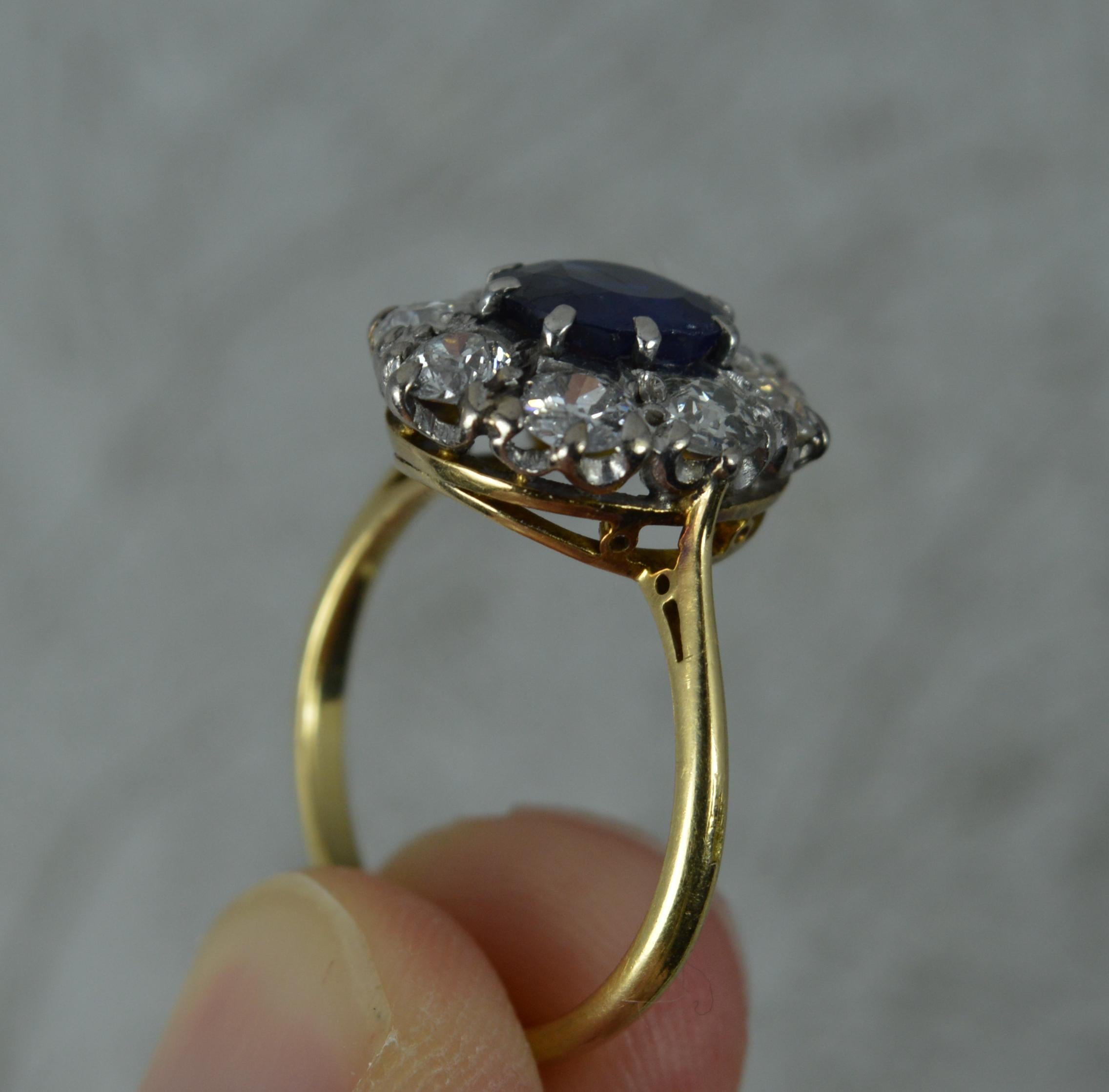 Victorian 18 Carat Gold No Heat Sapphire and Old Cut Diamond Cluster Ring 1