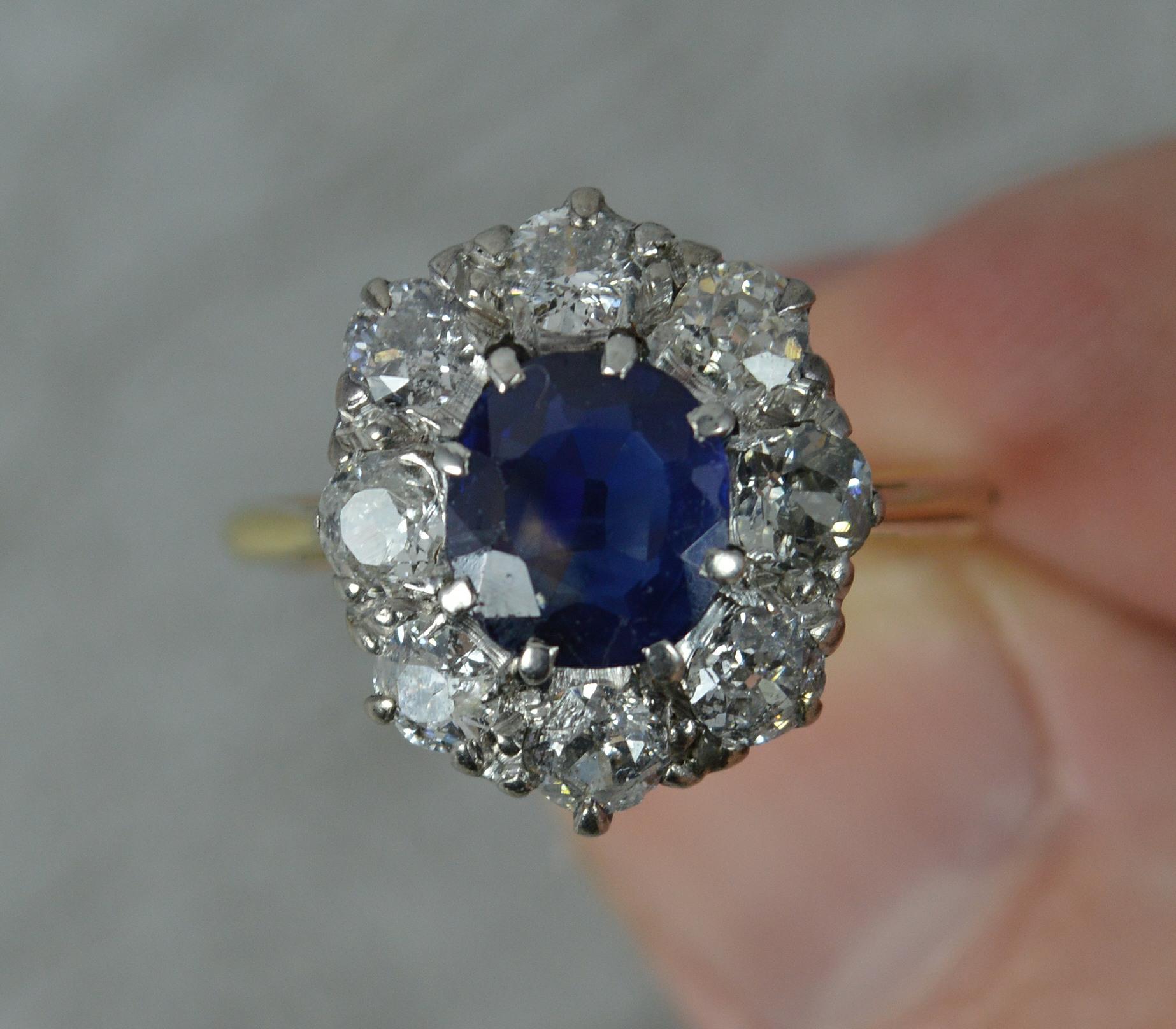 Victorian 18 Carat Gold No Heat Sapphire and Old Cut Diamond Cluster Ring 2