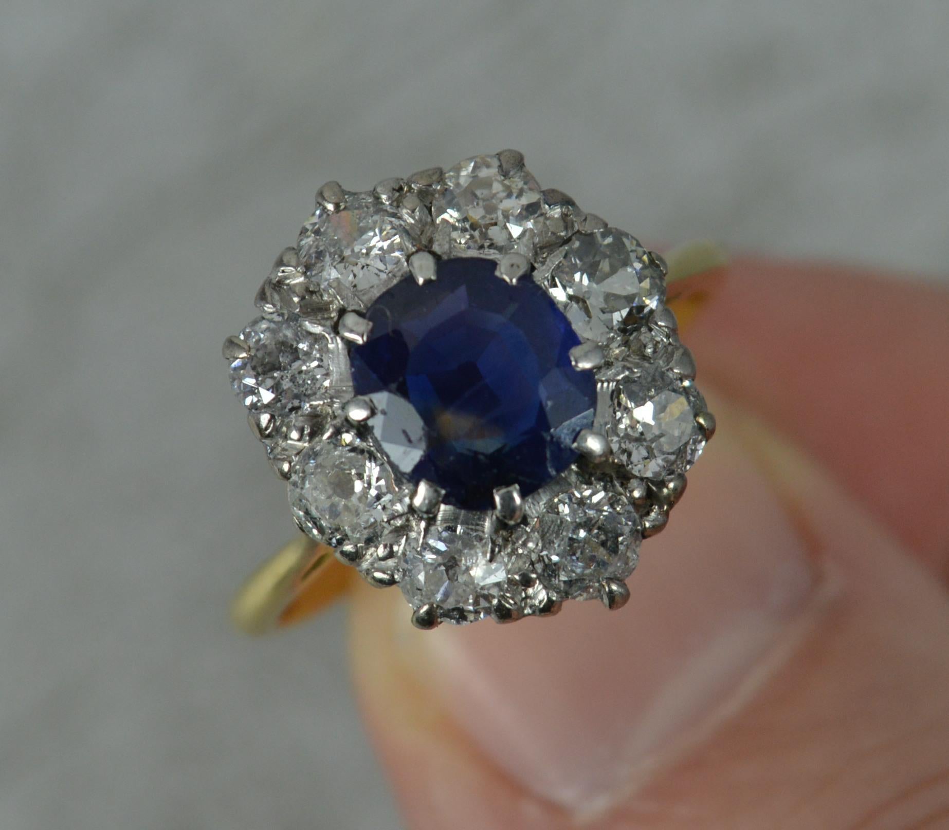 Victorian 18 Carat Gold No Heat Sapphire and Old Cut Diamond Cluster Ring 3