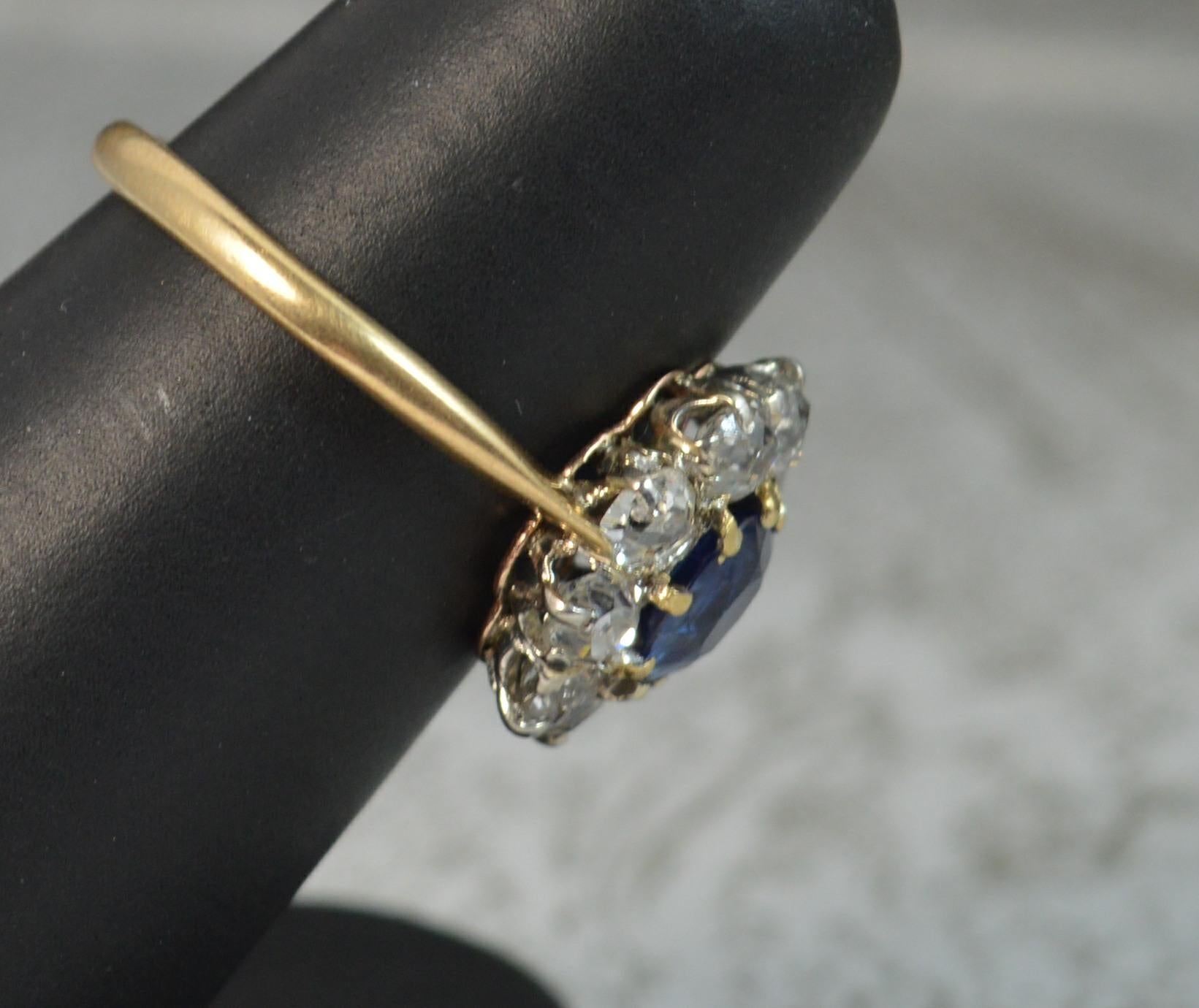 Victorian 18 Carat Gold No Heat Sapphire Old Cut Diamond Ring 7