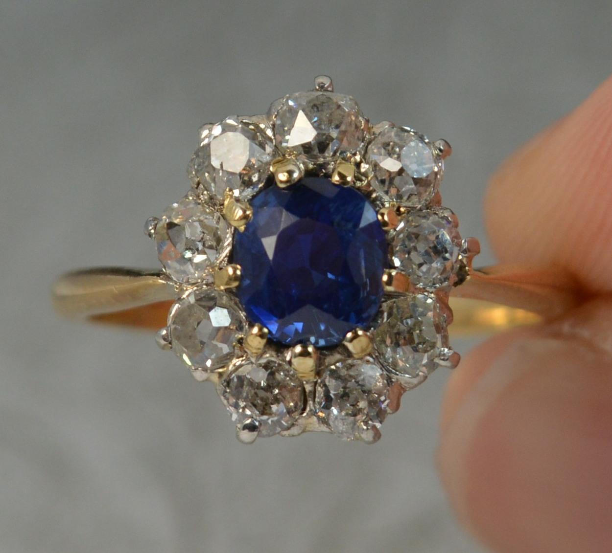 Victorian 18 Carat Gold No Heat Sapphire Old Cut Diamond Ring 10