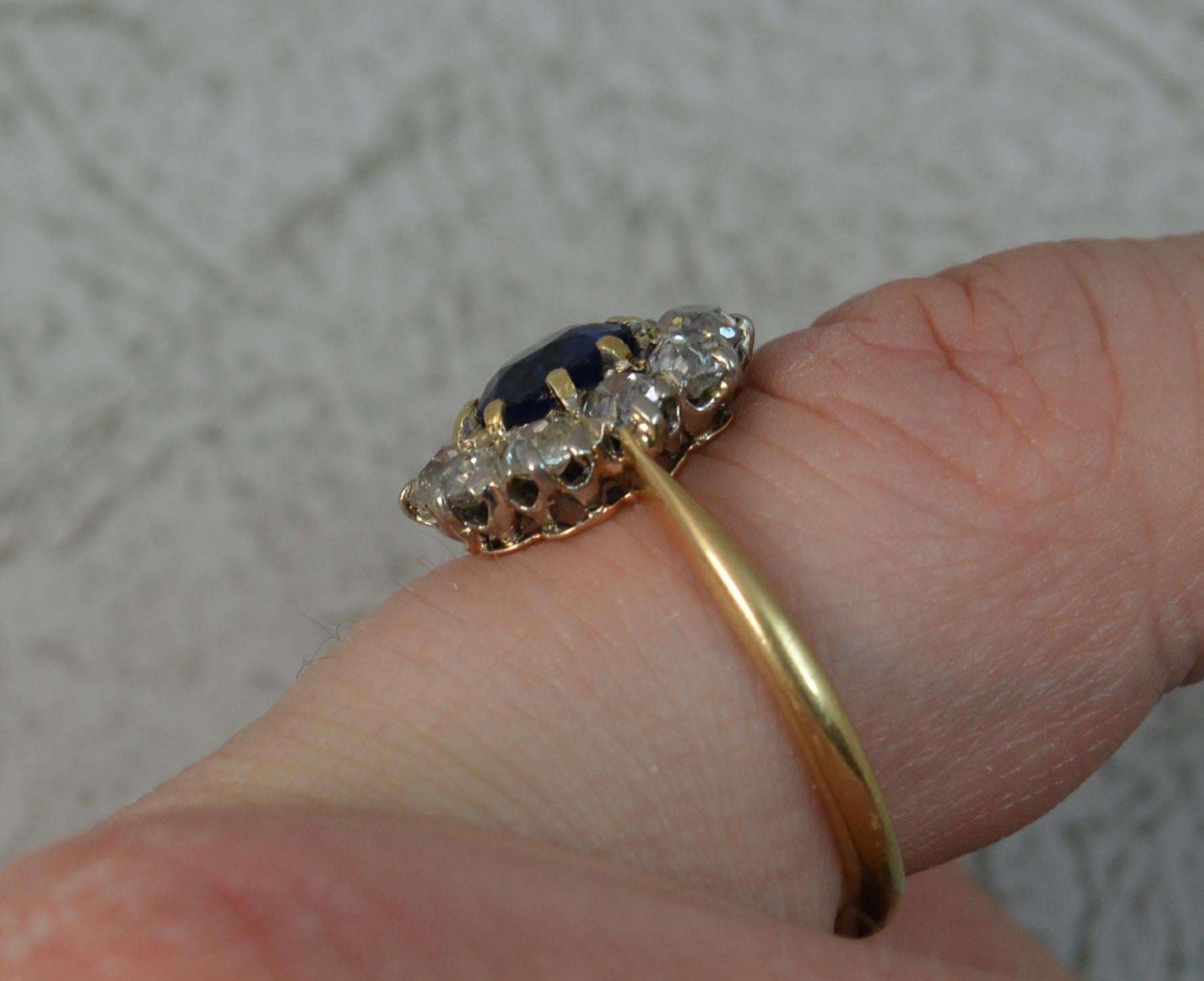 Women's Victorian 18 Carat Gold No Heat Sapphire Old Cut Diamond Ring