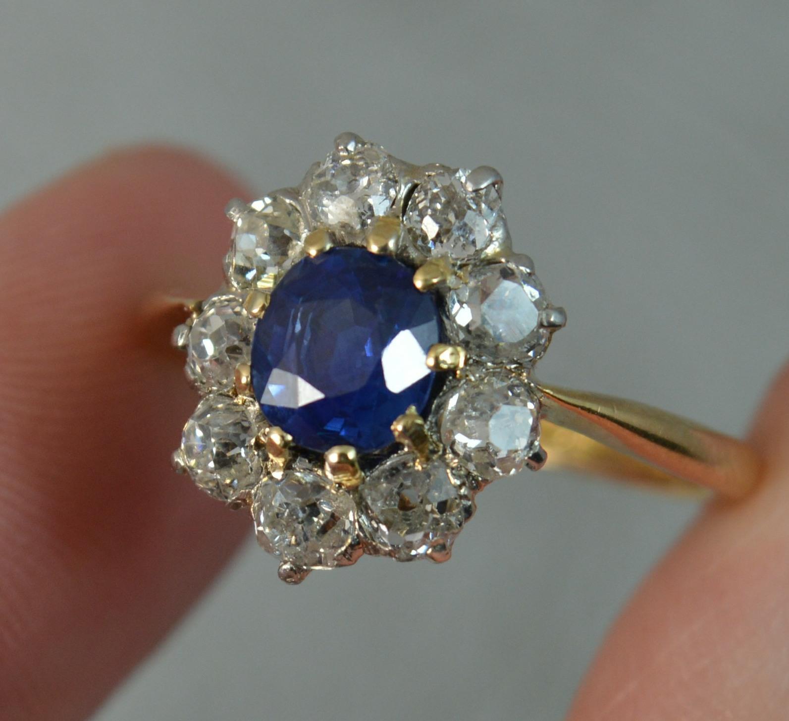 Victorian 18 Carat Gold No Heat Sapphire Old Cut Diamond Ring 2