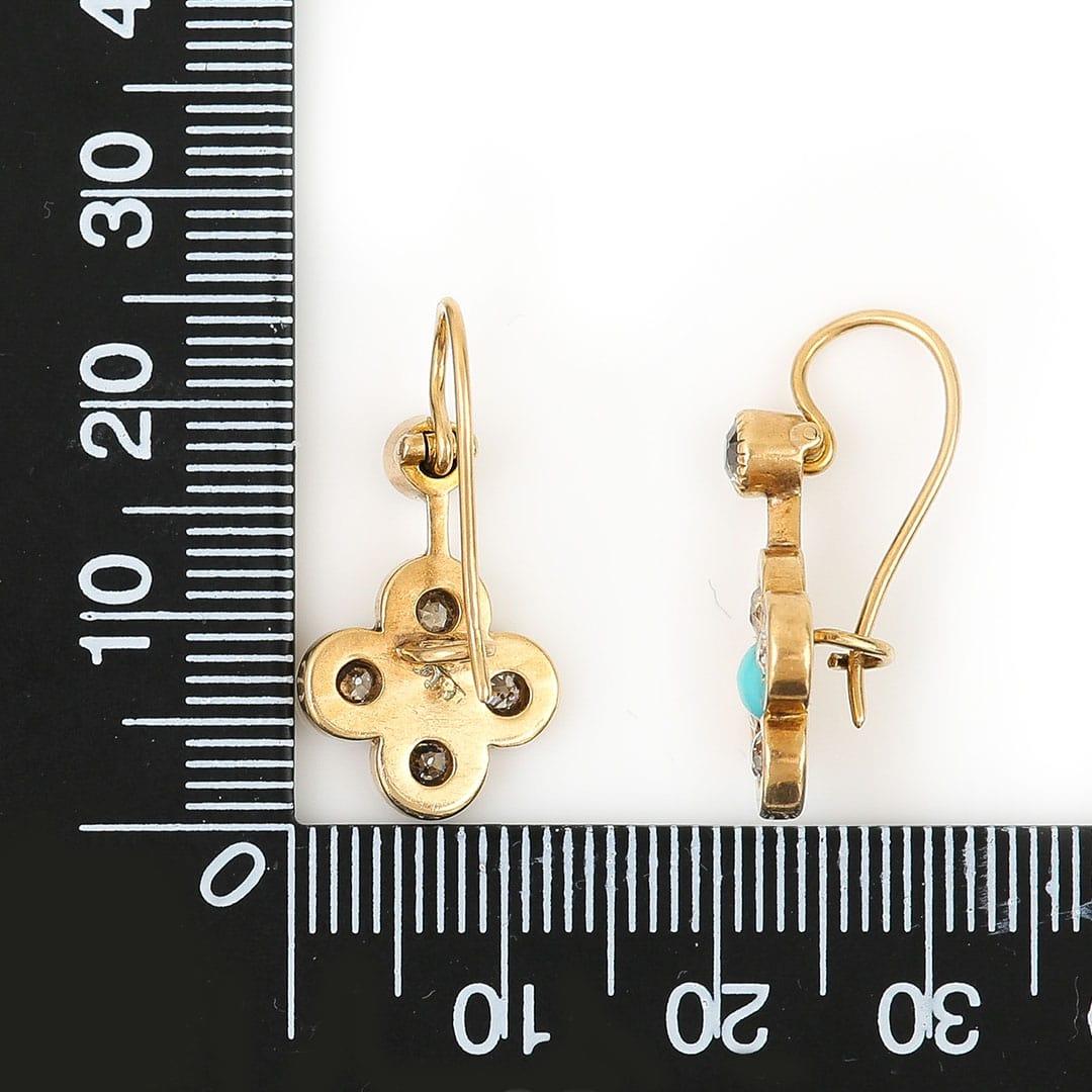 Viktorianische Tropfenohrringe aus 18 Karat Gold mit Diamanten im Altschliff und Türkis, um 1880 4