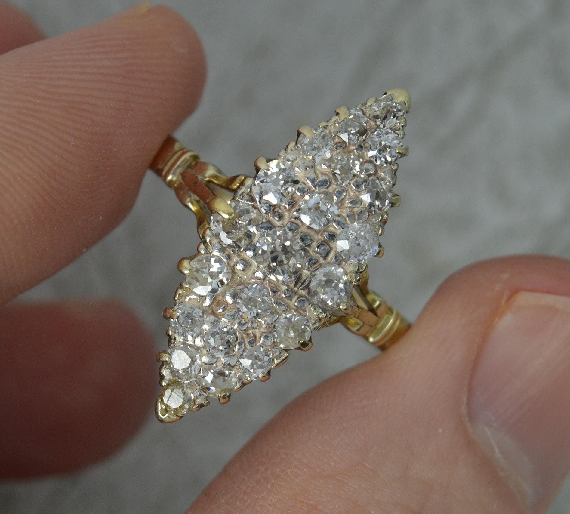 Victorian 18 Carat Gold Old Cut Diamond Navette Cluster Ring 4