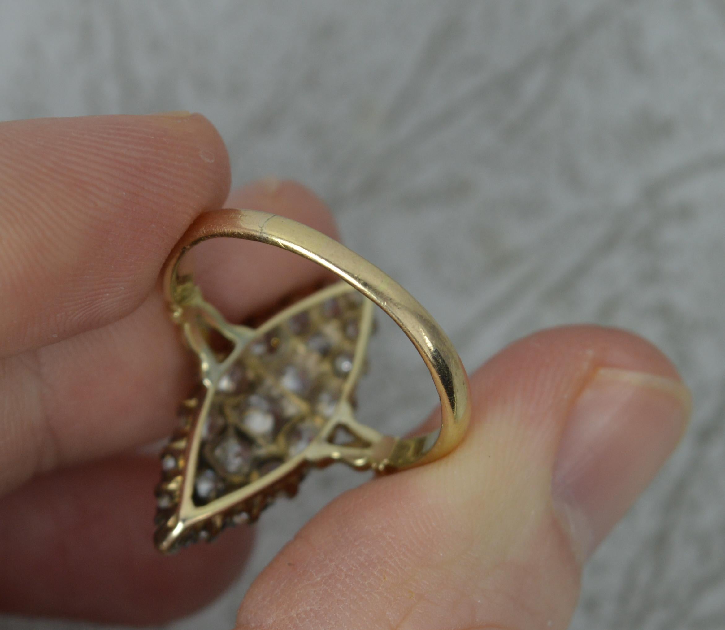 Victorian 18 Carat Gold Old Cut Diamond Navette Cluster Ring 1