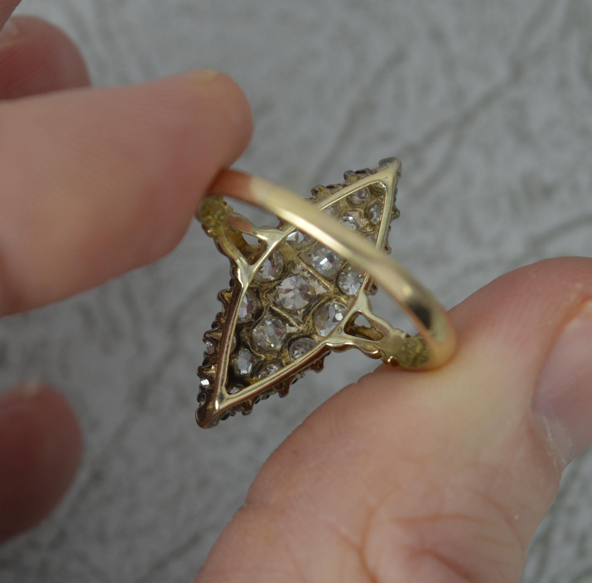 Victorian 18 Carat Gold Old Cut Diamond Navette Cluster Ring 2