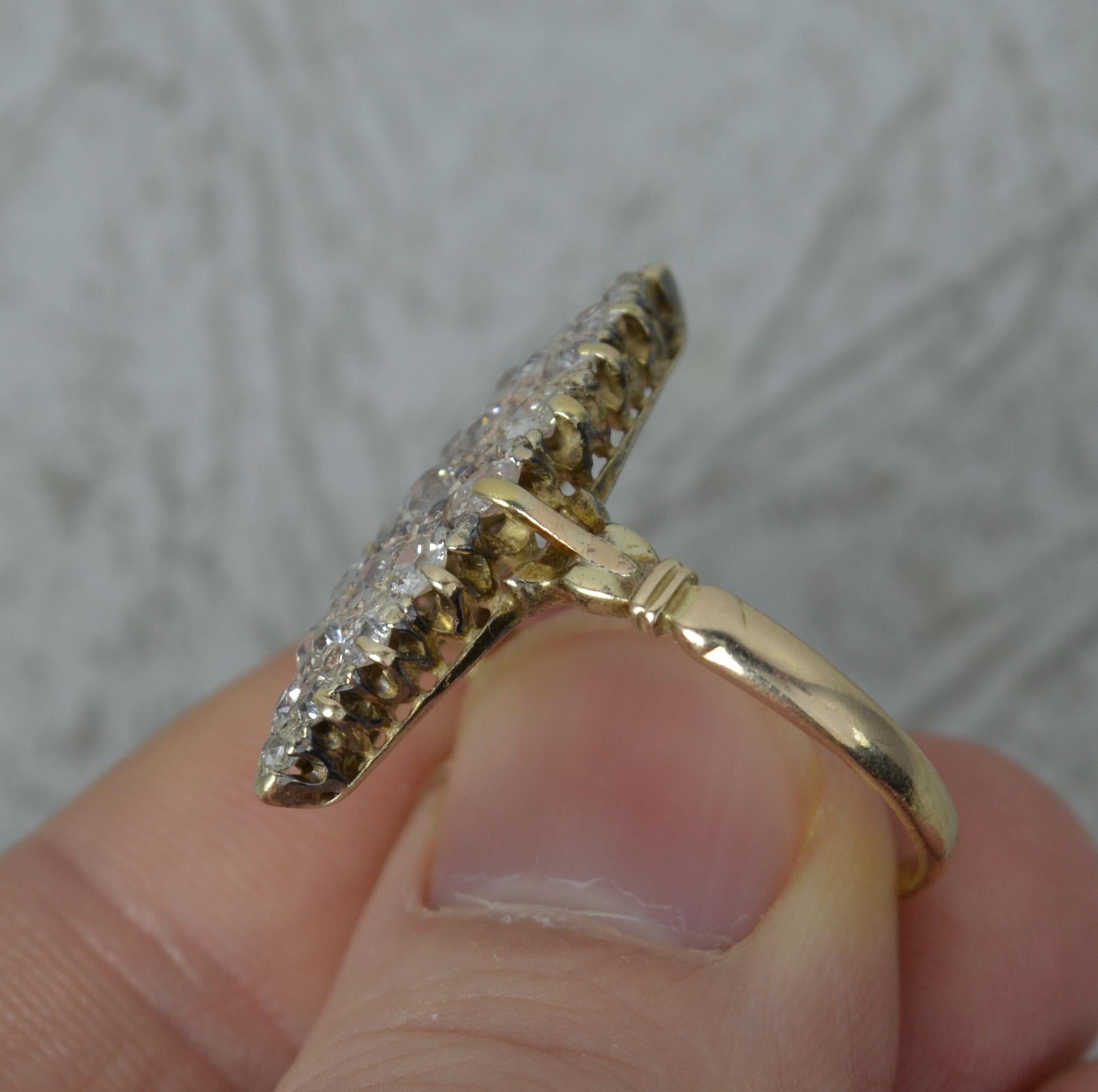 Victorian 18 Carat Gold Old Cut Diamond Navette Cluster Ring 3