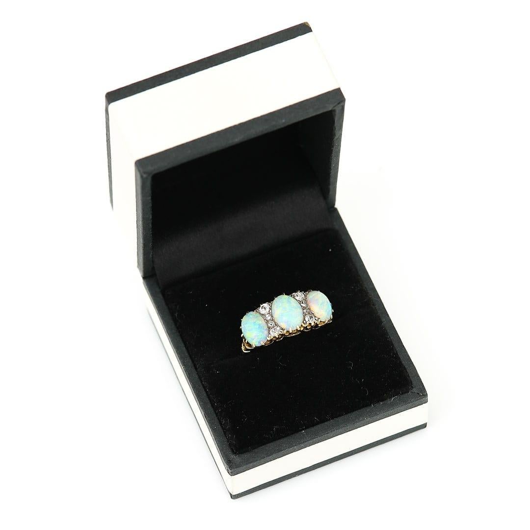 Victorian 18ct Gold Opal and Diamond Three Stone Ring Circa 1900 6
