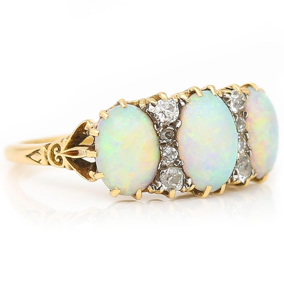 Victorian 18ct Gold Opal and Diamond Three Stone Ring Circa 1900 In Good Condition In Lancashire, Oldham