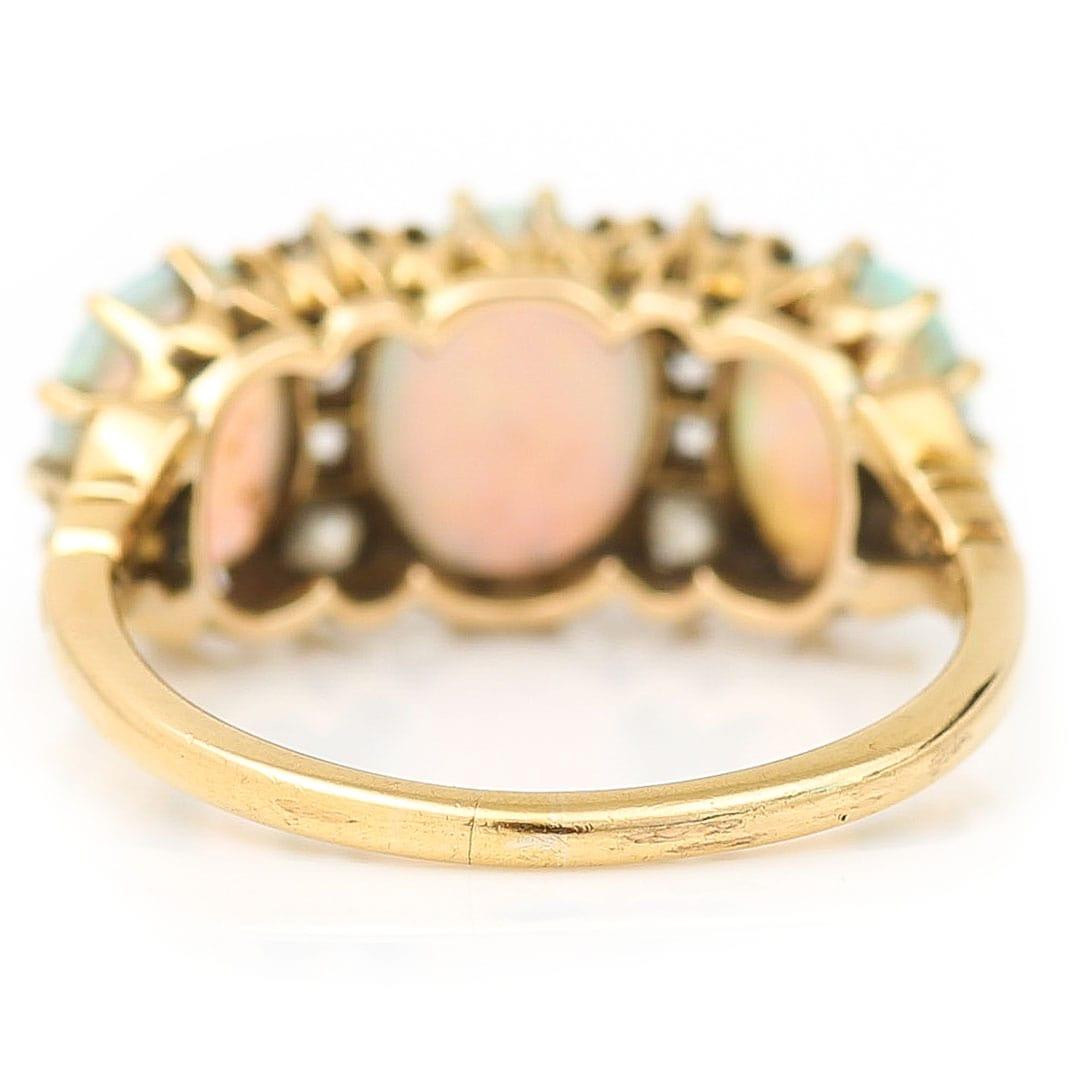 Victorian 18ct Gold Opal and Diamond Three Stone Ring Circa 1900 1