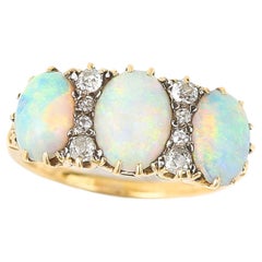 Victorian 18ct Gold Opal and Diamond Three Stone Ring Circa 1900