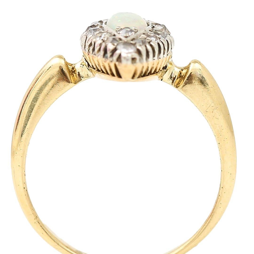 Victorian 18ct Gold Opal and Old Cut Diamond Navette Ring, Circa 1900 For Sale 5