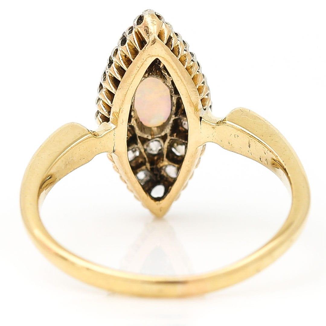 Victorian 18ct Gold Opal and Old Cut Diamond Navette Ring, Circa 1900 For Sale 4