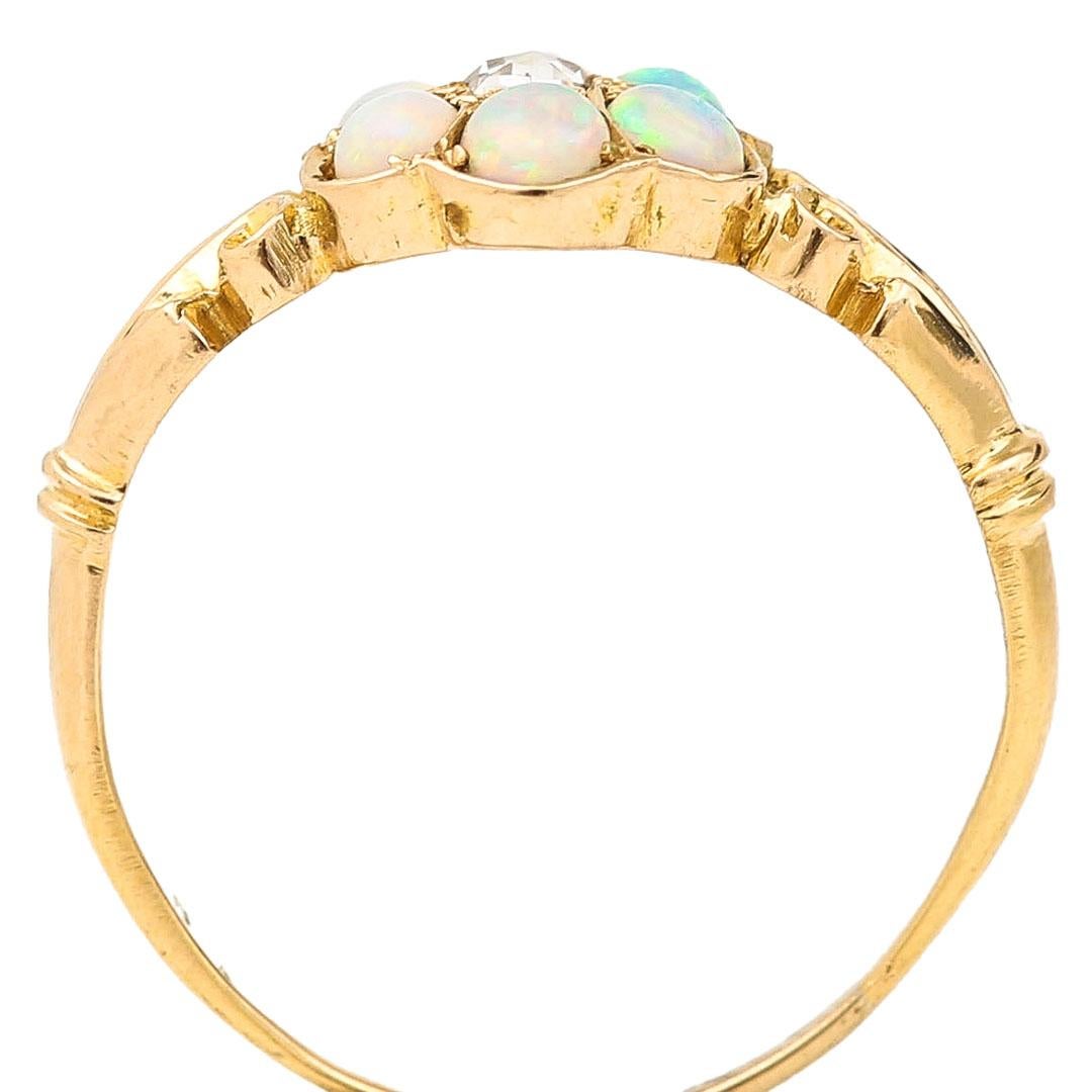 Victorian 18ct Gold Opal and Rose Cut Diamond Cluster Ring, Circa 1900 6
