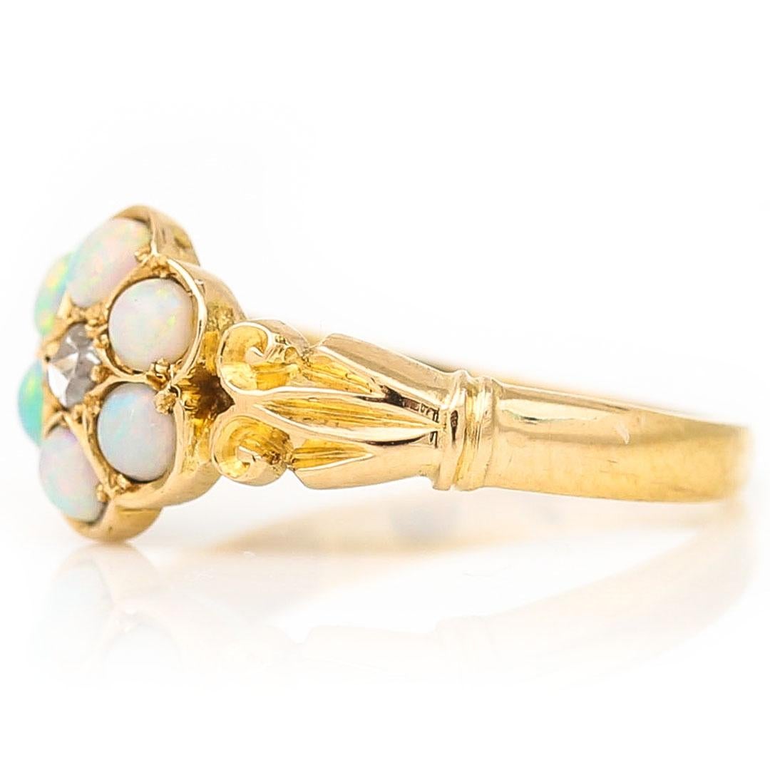 Victorian 18ct Gold Opal and Rose Cut Diamond Cluster Ring, Circa 1900 In Good Condition In Lancashire, Oldham