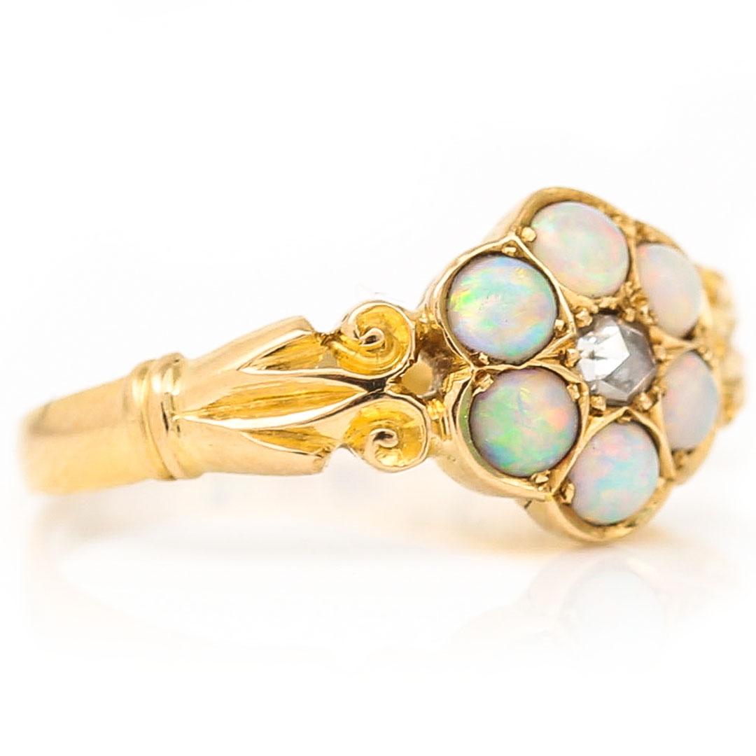 Victorian 18ct Gold Opal and Rose Cut Diamond Cluster Ring, Circa 1900 1