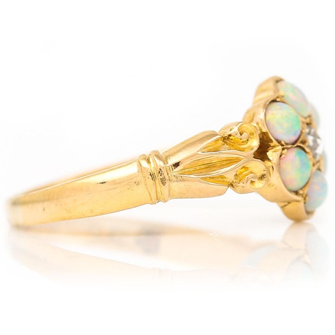 Victorian 18ct Gold Opal and Rose Cut Diamond Cluster Ring, Circa 1900 2