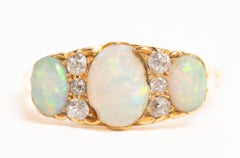 Victorian 18ct Gold Opal & Diamond Trilogy Ring