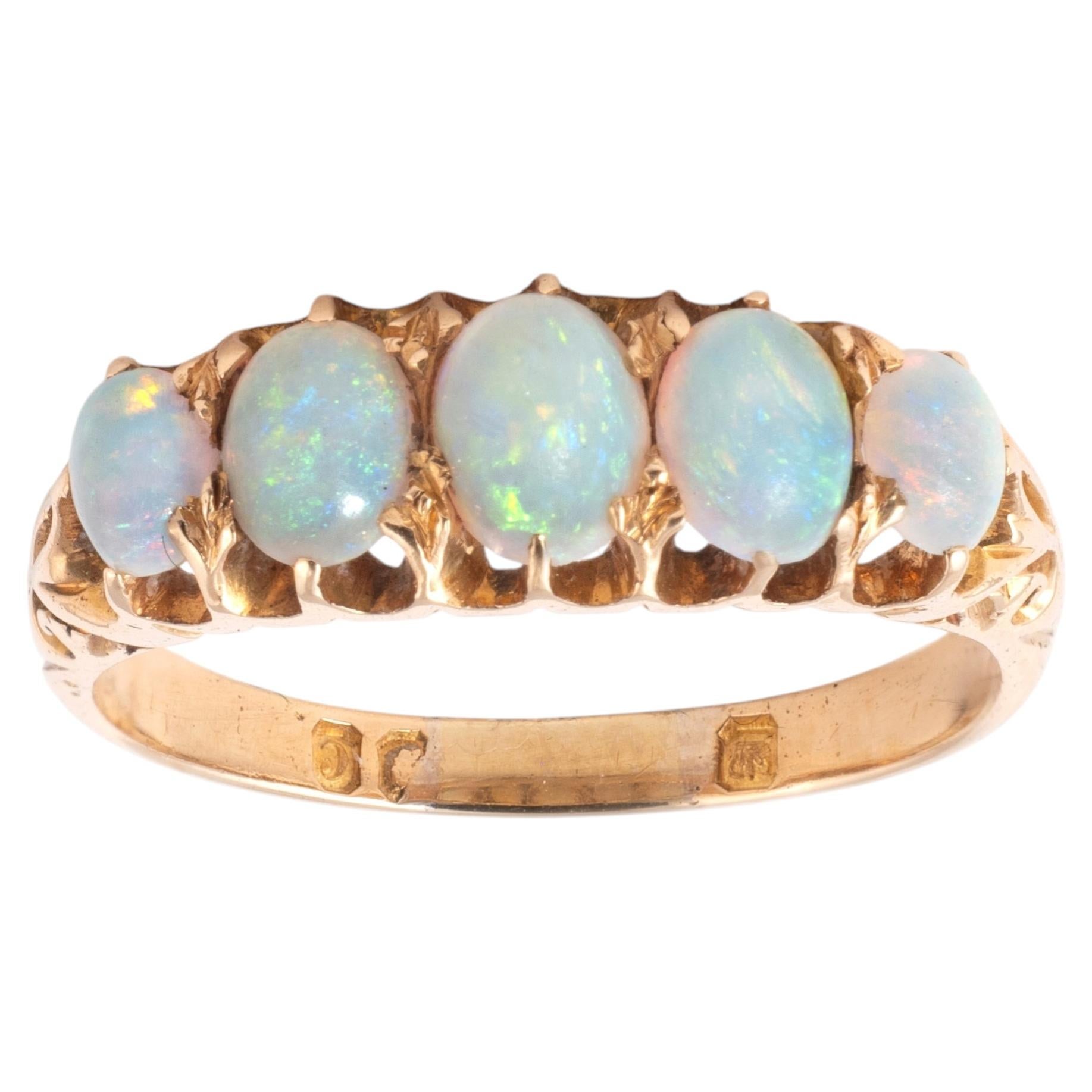 Victorian 18ct Yellow Gold Five Stone Opal Ring, Circa 1900