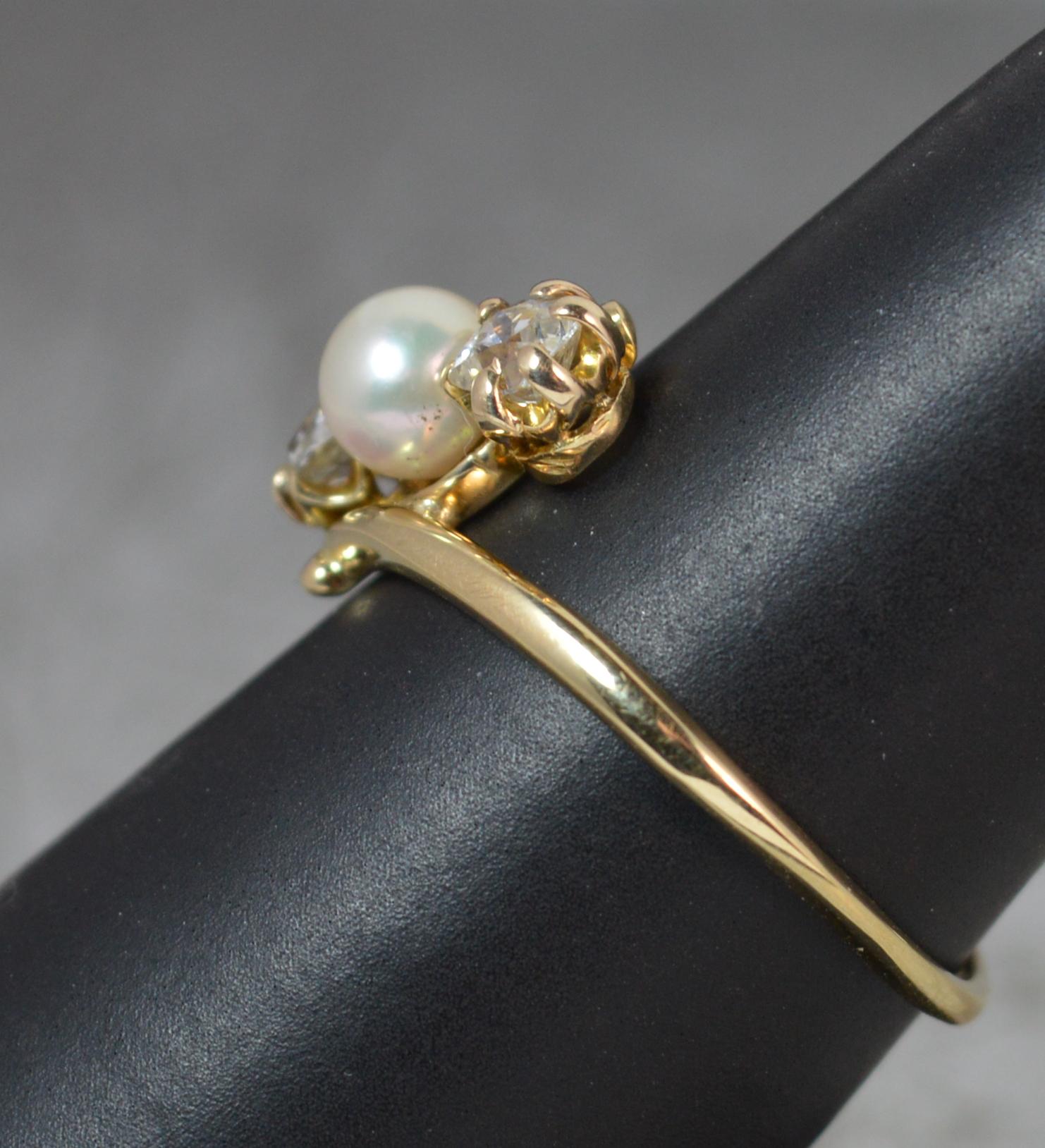 Victorian 18ct Gold Pearl and 0.5 Carat Old Cut Diamond Trilogy Ring on Twist 3