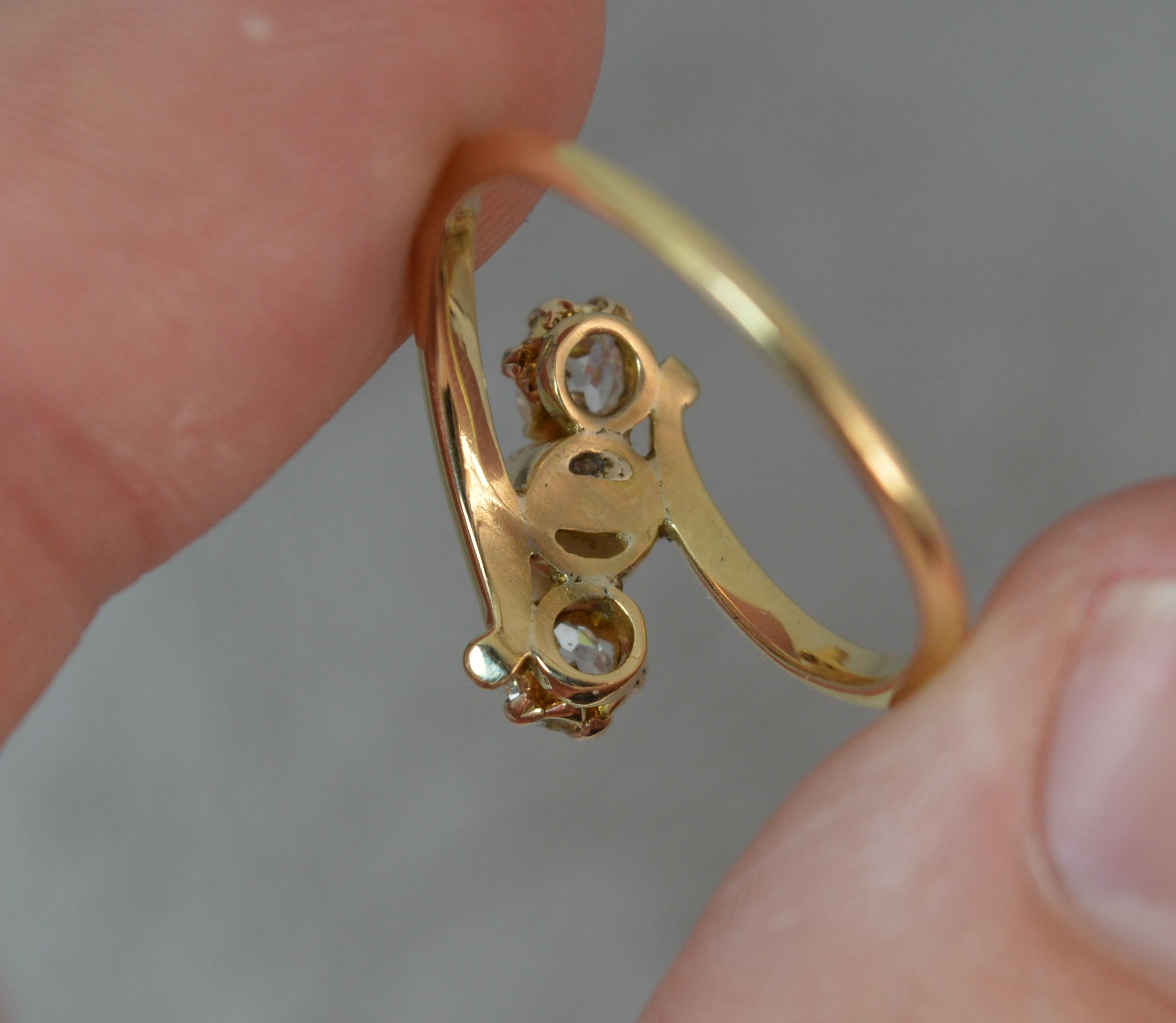 Women's Victorian 18ct Gold Pearl and 0.5 Carat Old Cut Diamond Trilogy Ring on Twist