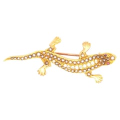 Victorian 18ct Gold, Pearl & Diamond Lizard Brooch