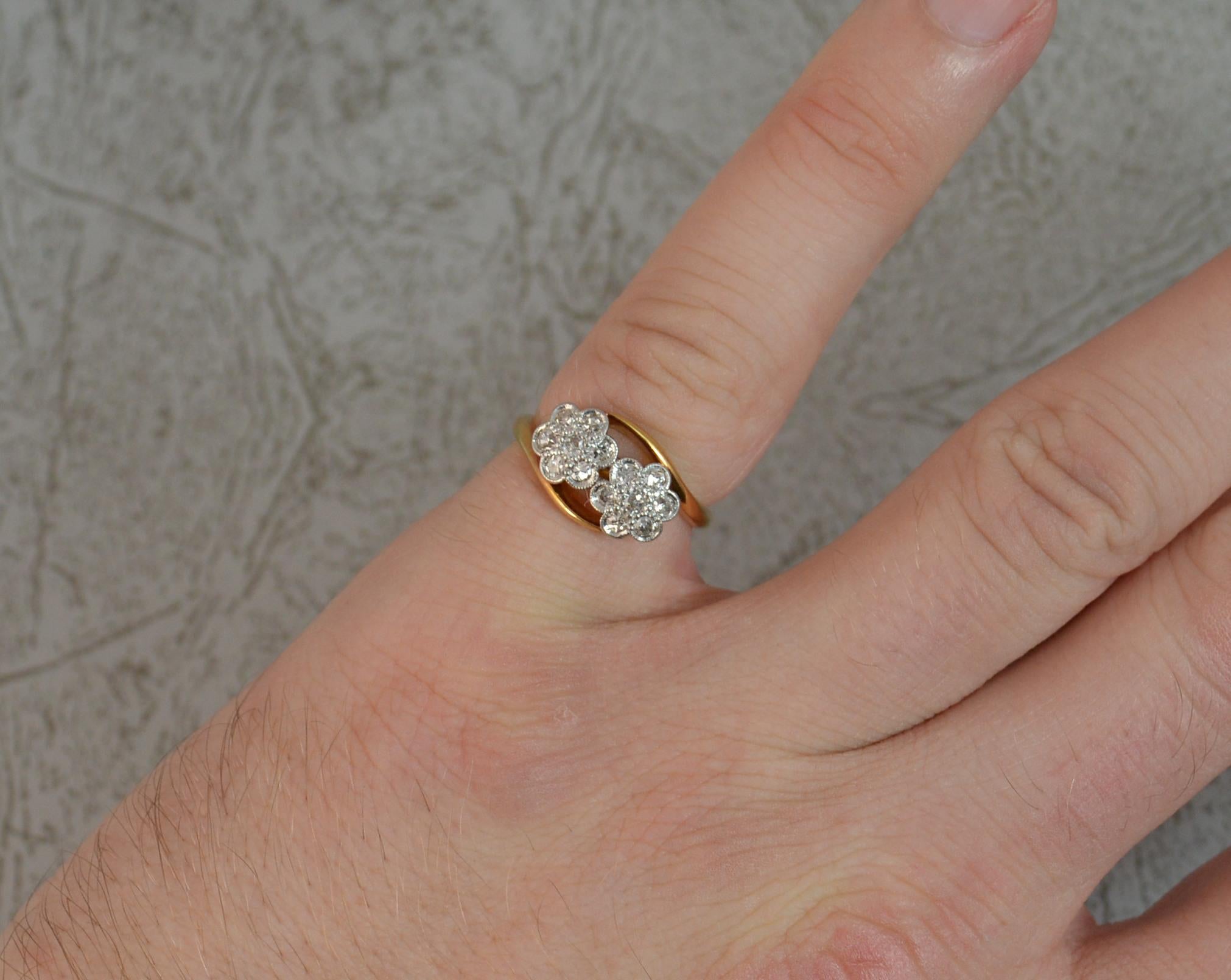 Victorian 18 Carat Gold Platinum Double Daisy Diamond Cluster Ring 4