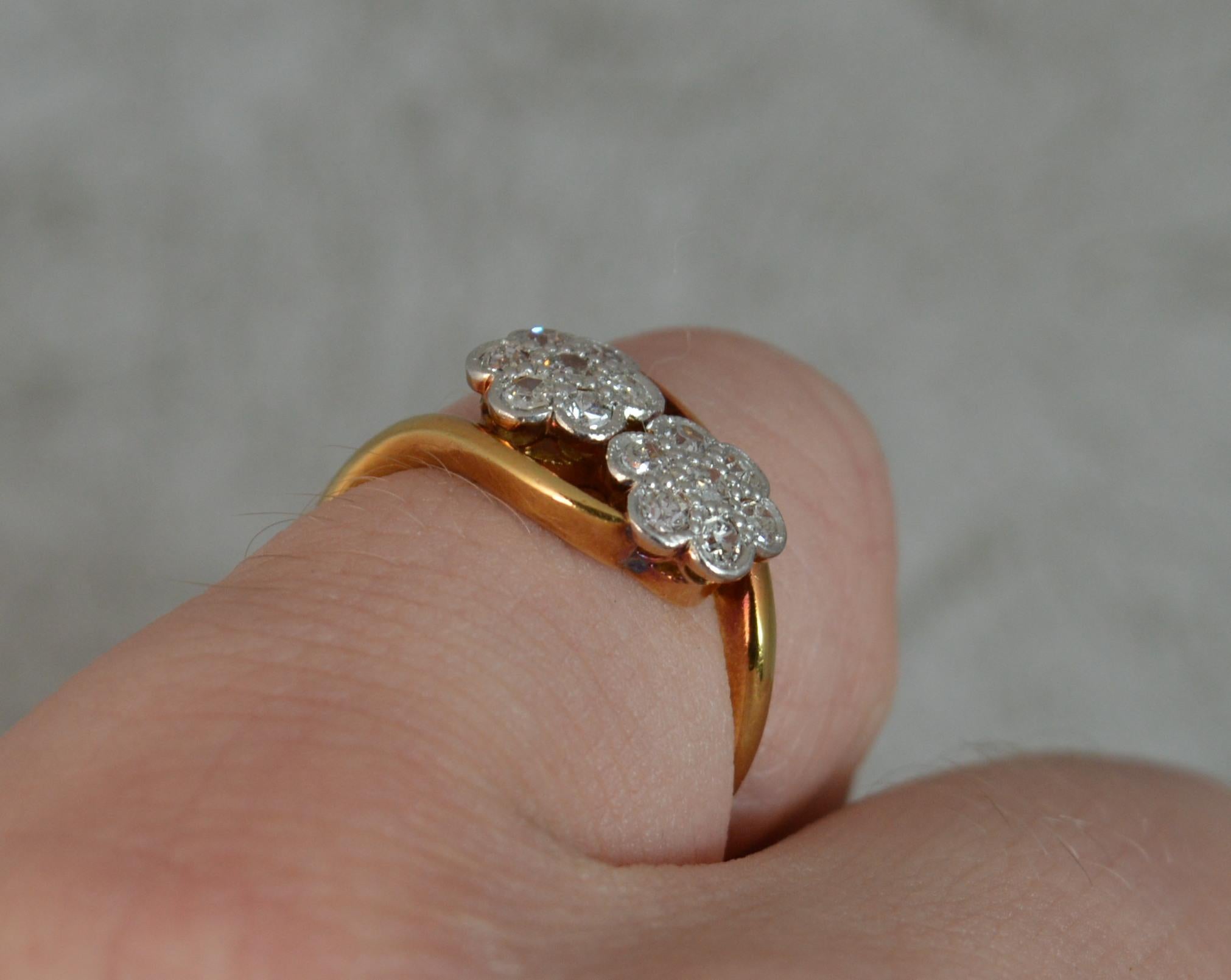 Victorian 18 Carat Gold Platinum Double Daisy Diamond Cluster Ring 5