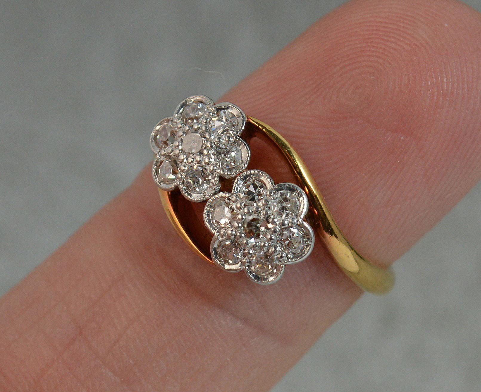 Victorian 18 Carat Gold Platinum Double Daisy Diamond Cluster Ring 1