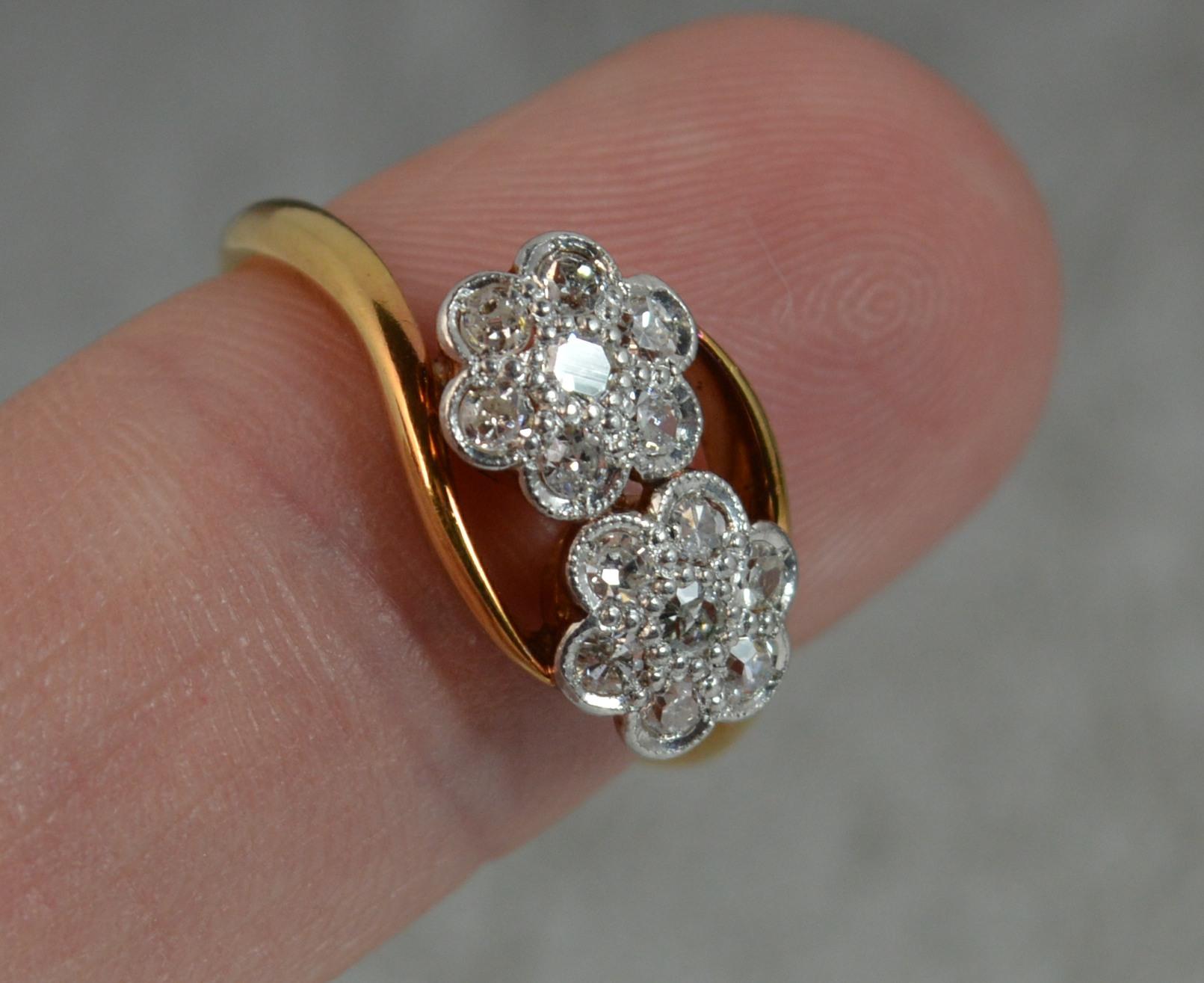 Victorian 18 Carat Gold Platinum Double Daisy Diamond Cluster Ring 2