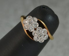 Victorian 18 Carat Gold Platinum Double Daisy Diamond Cluster Ring