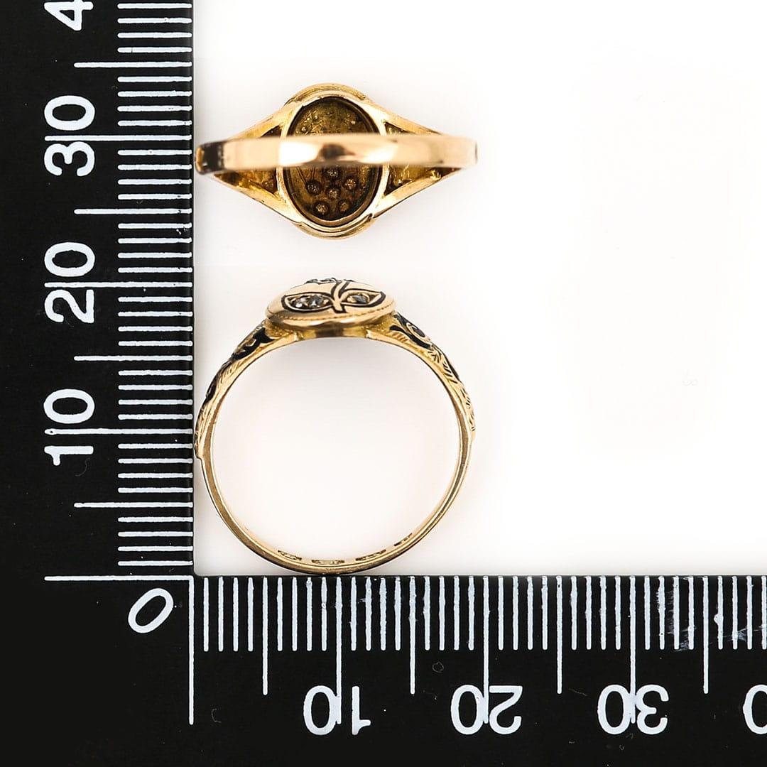 Victorian 18ct Gold Rose Cut Diamond Forget Me Not Mourning Ring, Circa 1869 For Sale 8