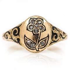 Victorian 18ct Gold Rose Cut Diamond Forget Me Not Mourning Ring, Circa 1869