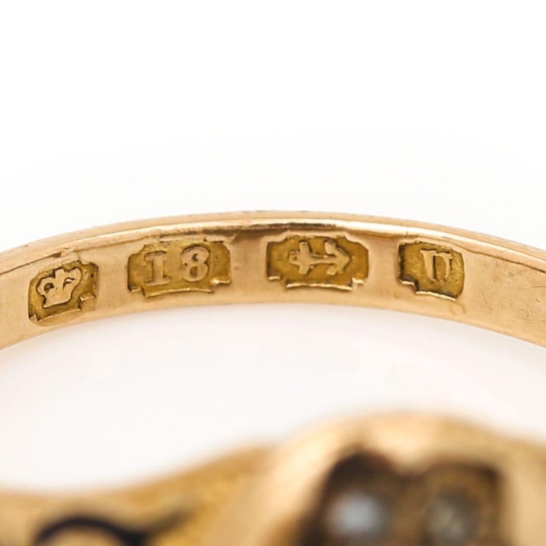 Victorian 18ct Gold Rose Cut Diamond Forget Me Not Mourning Ring, Circa 1869 For Sale 2