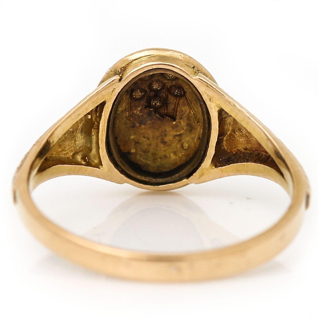 Victorian 18ct Gold Rose Cut Diamond Forget Me Not Mourning Ring, Circa 1869 For Sale 3
