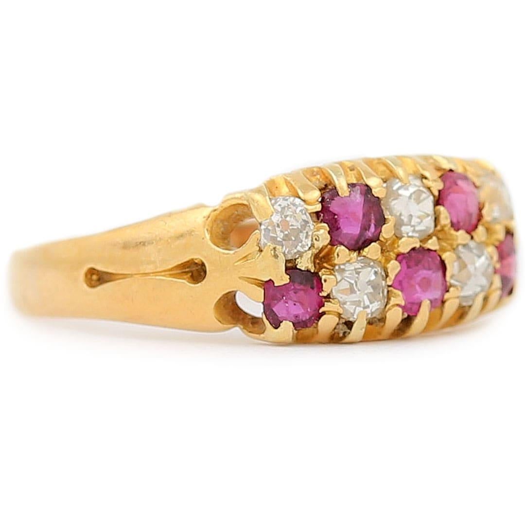 Victorian 18ct Gold, Ruby and Diamond Checkerboard Ring, Circa 1900 In Good Condition In Lancashire, Oldham