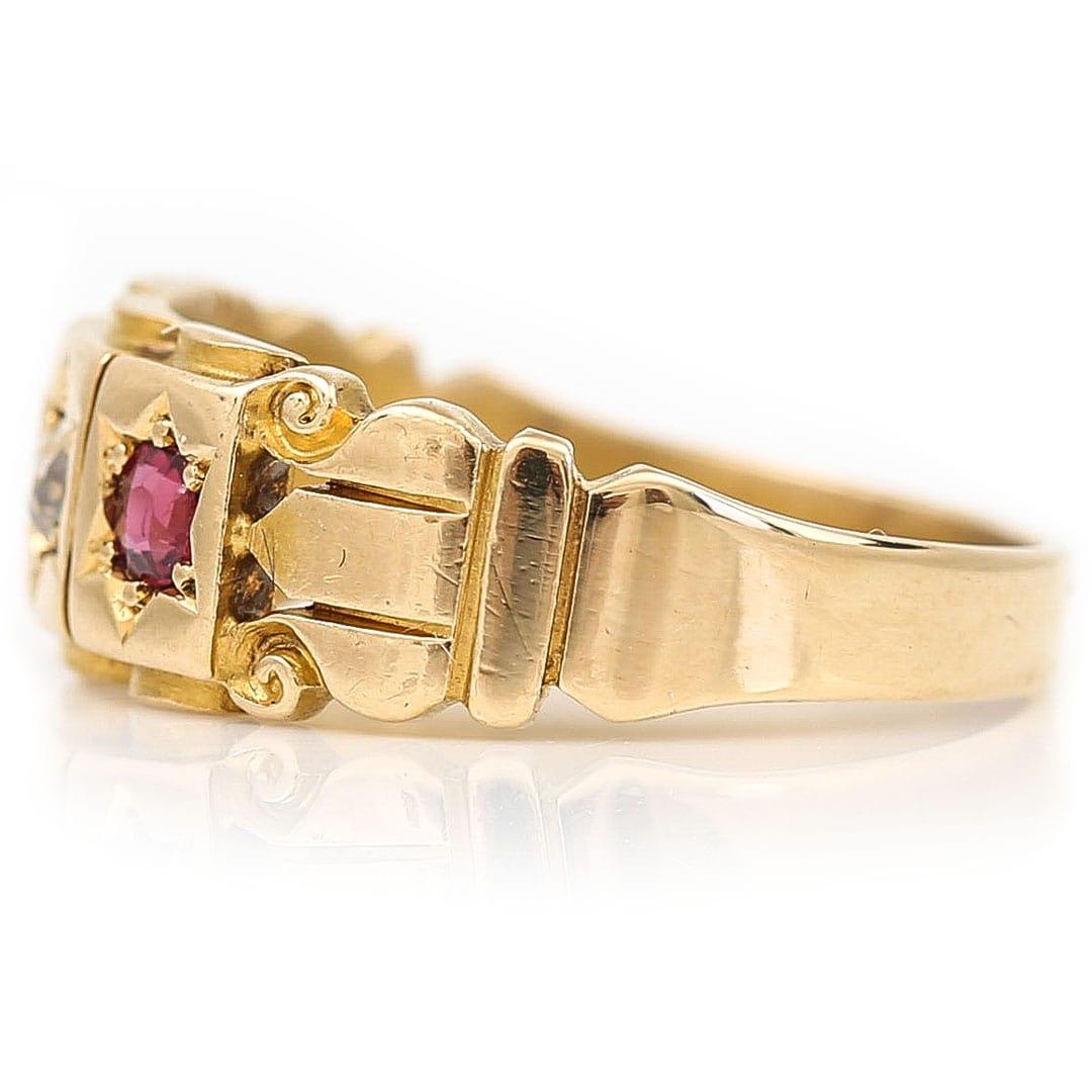 Women's or Men's Victorian 18k Gold Ruby and Old Mine Cut Diamond Star Set Ring, circa 1896 For Sale