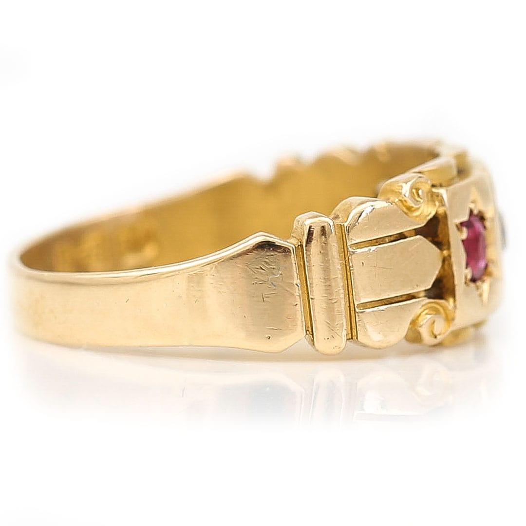 Victorian 18k Gold Ruby and Old Mine Cut Diamond Star Set Ring, circa 1896 For Sale 2
