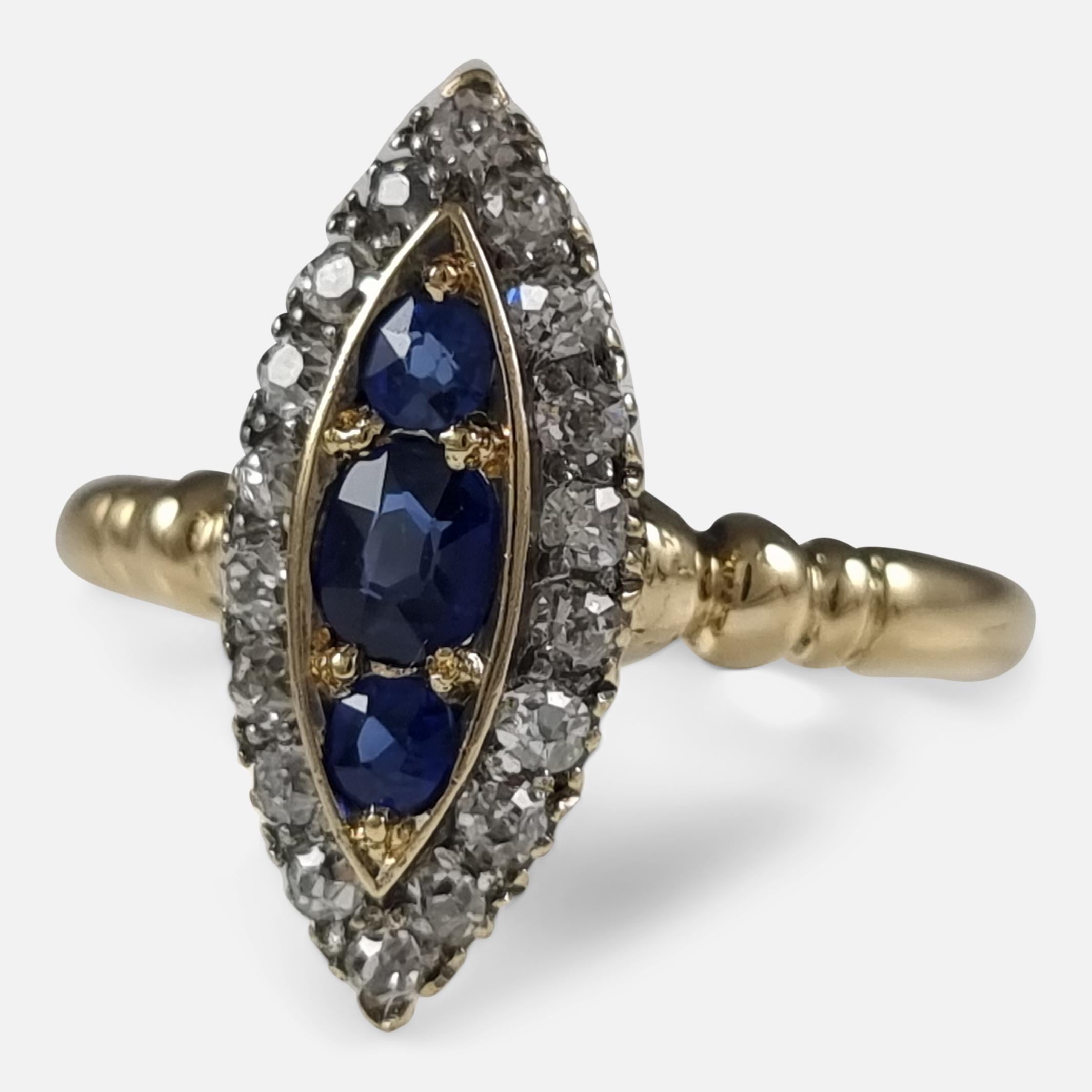Victorian 18ct Gold Sapphire and Diamond Navette Cluster Ring 5