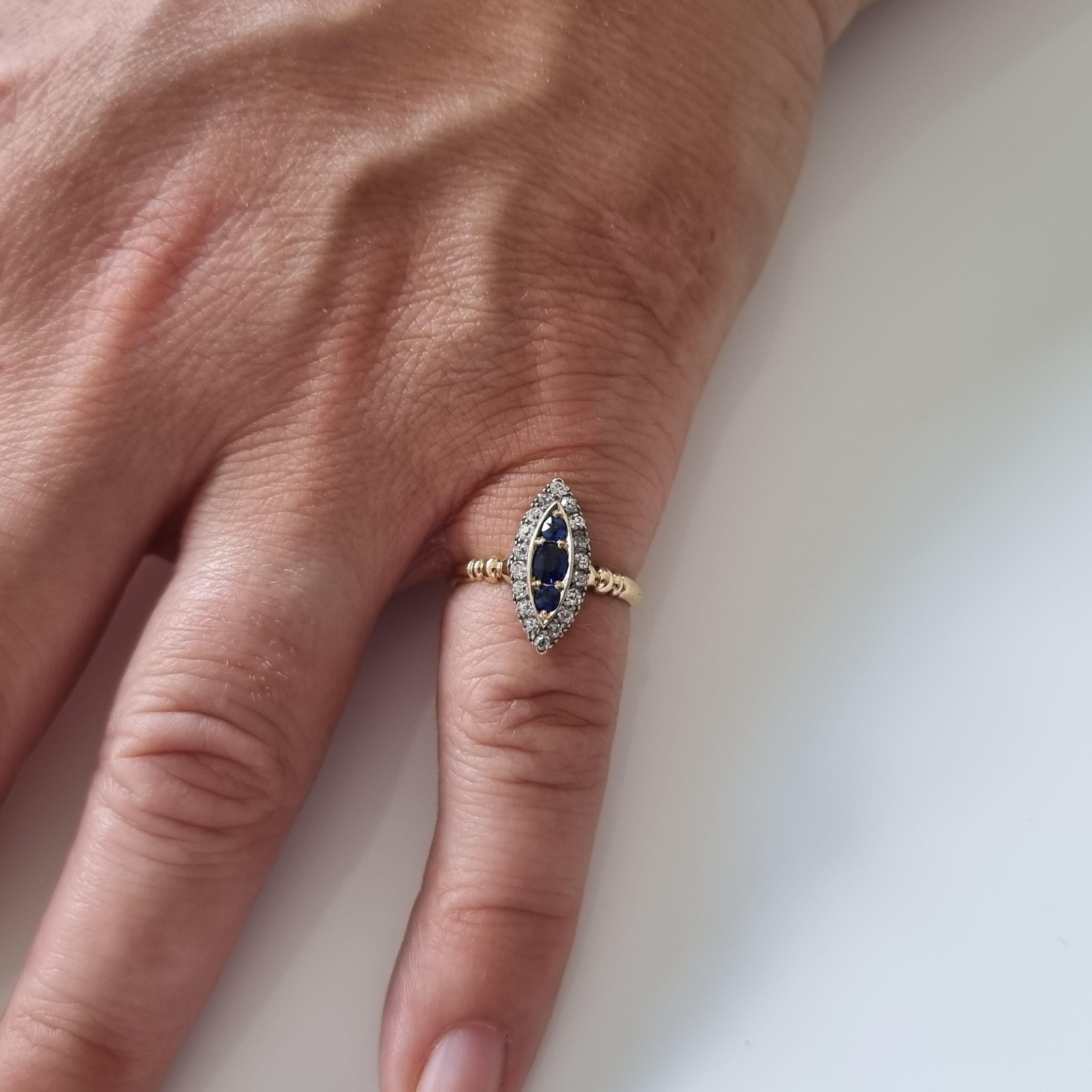 Victorian 18ct Gold Sapphire and Diamond Navette Cluster Ring For Sale 8