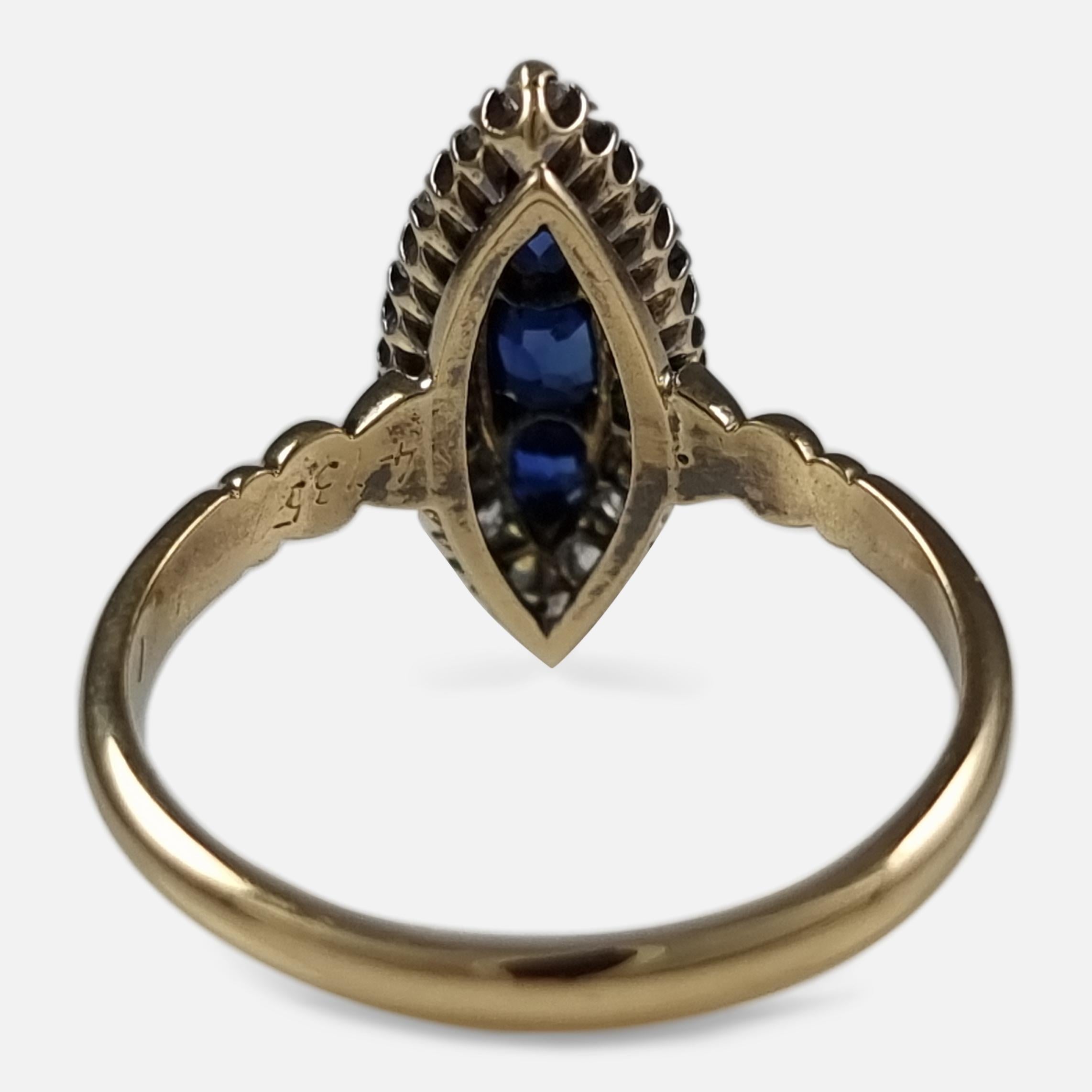 Victorian 18ct Gold Sapphire and Diamond Navette Cluster Ring For Sale 1